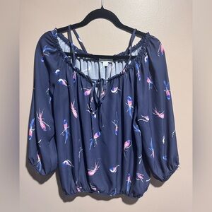 New York & Company Women's Navy Blue Blouse with Pink and White Accents